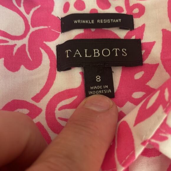 Talbots size 8 Pink floral Boho Short cuffed Sleeve Button Down Shirt - Picture 5 of 7
